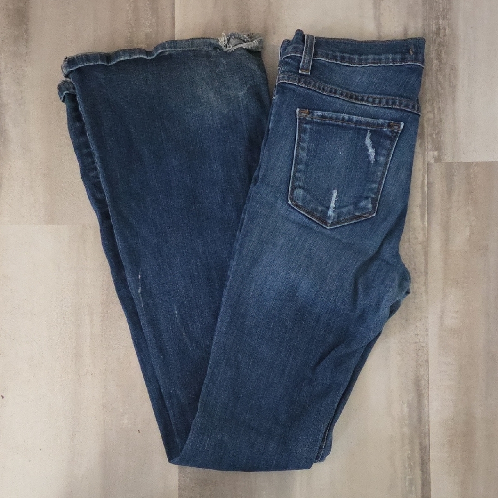 Flying Monkey Dark Blue Distressed Flare Jeans Size 26